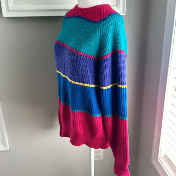 Vintage 90s Classic Fashion Striped Rainbow Sweater Medium - Picture 4 of 13